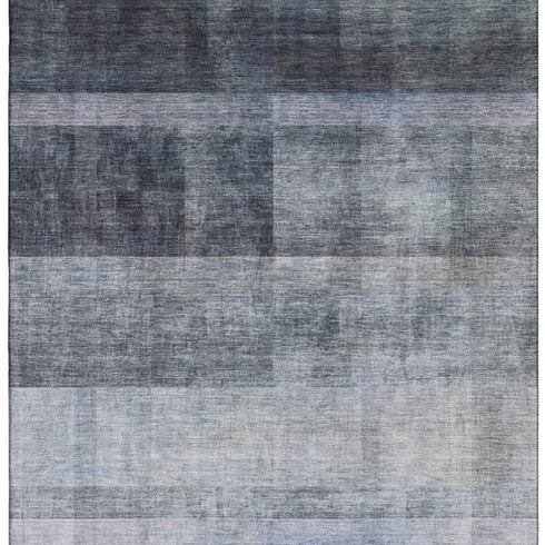 5' X 8' Navy Blue And Ivory Abstract Washable Area Rug With UV Protection