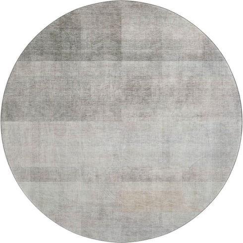 8' Taupe And Ivory Abstract Washable Round Rug With UV Protection