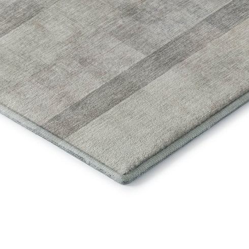 8' Taupe And Ivory Abstract Washable Round Rug With UV Protection