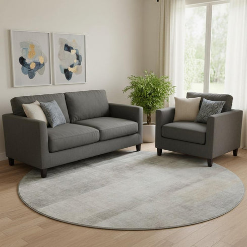 8' Taupe And Ivory Abstract Washable Round Rug With UV Protection