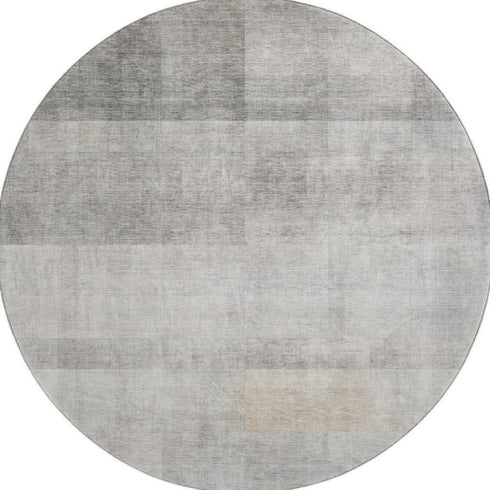 8' Taupe And Ivory Abstract Washable Round Rug With UV Protection