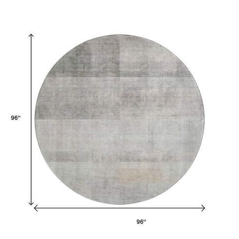 8' Taupe And Ivory Abstract Washable Round Rug With UV Protection