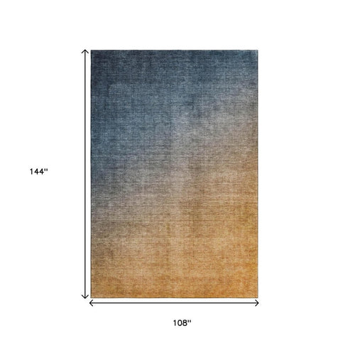 9' X 12' Navy Blue And Orange Ombre Washable Area Rug With UV Protection