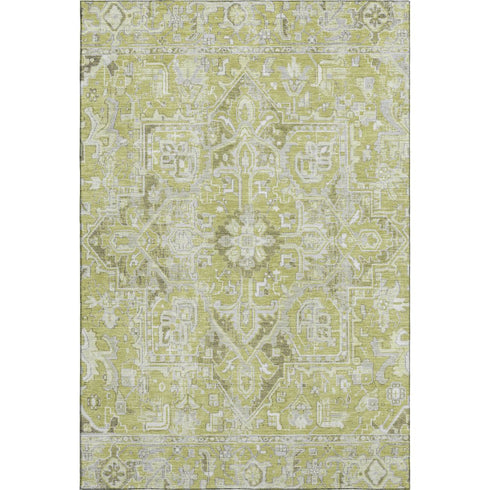 9' X 12' Fern Green And Ivory Oriental Washable Area Rug With UV Protection
