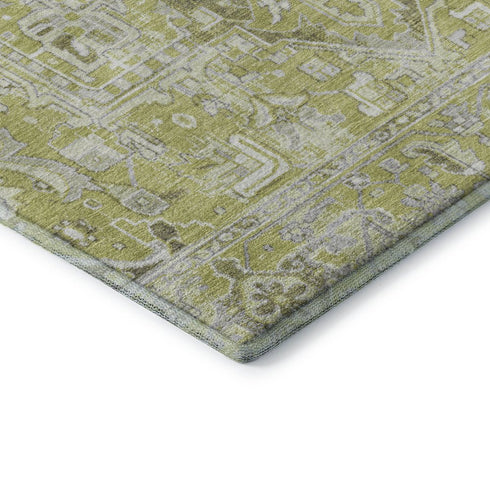 9' X 12' Fern Green And Ivory Oriental Washable Area Rug With UV Protection