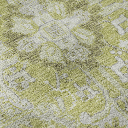 9' X 12' Fern Green And Ivory Oriental Washable Area Rug With UV Protection