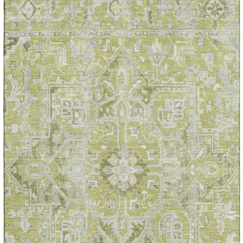 9' X 12' Fern Green And Ivory Oriental Washable Area Rug With UV Protection