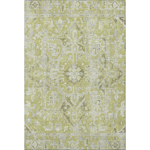 9' X 12' Fern Green And Ivory Oriental Washable Area Rug With UV Protection