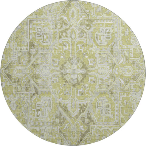 9' X 12' Fern Green And Ivory Oriental Washable Area Rug With UV Protection