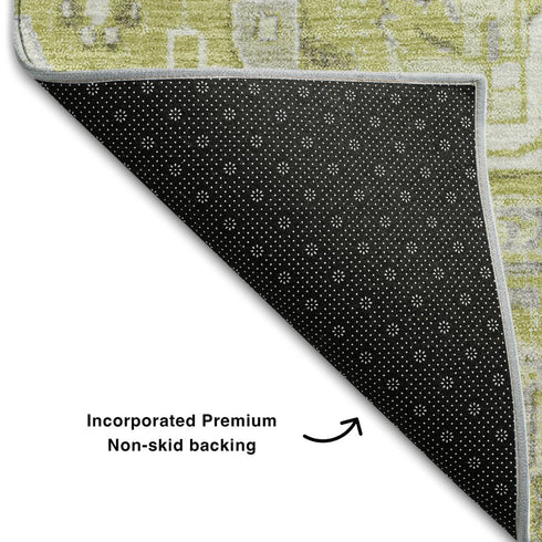 9' X 12' Fern Green And Ivory Oriental Washable Area Rug With UV Protection