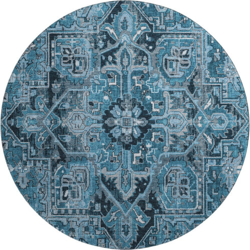 9' X 12' Blue And Ivory Oriental Washable Area Rug With UV Protection