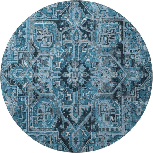 9' X 12' Blue And Ivory Oriental Washable Area Rug With UV Protection