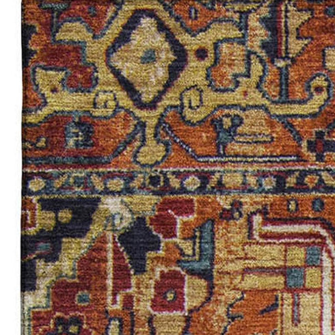 9' X 12' Rust Blue And Gold Oriental Washable Area Rug With UV Protection