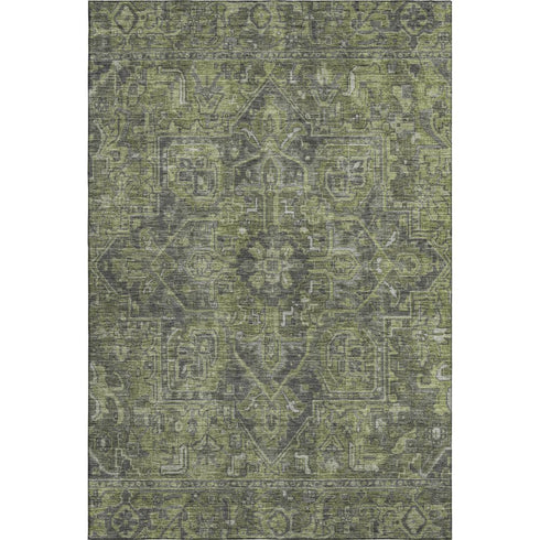 9' X 12' Green And Gray Medallion Distressed Washable Area Rug With UV Protection