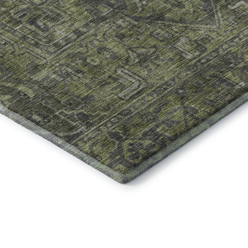 9' X 12' Green And Gray Medallion Distressed Washable Area Rug With UV Protection