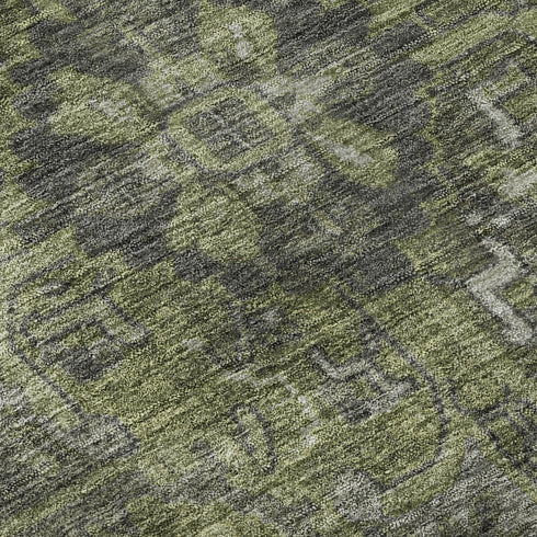 9' X 12' Green And Gray Medallion Distressed Washable Area Rug With UV Protection