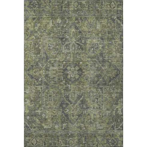 9' X 12' Green And Gray Medallion Distressed Washable Area Rug With UV Protection