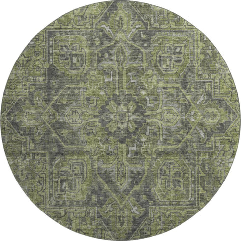 9' X 12' Green And Gray Medallion Distressed Washable Area Rug With UV Protection