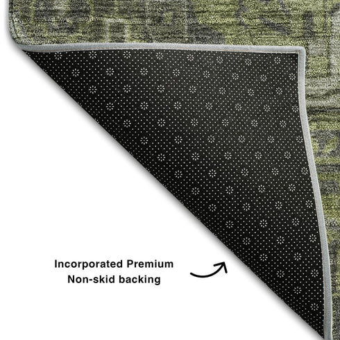 9' X 12' Green And Gray Medallion Distressed Washable Area Rug With UV Protection