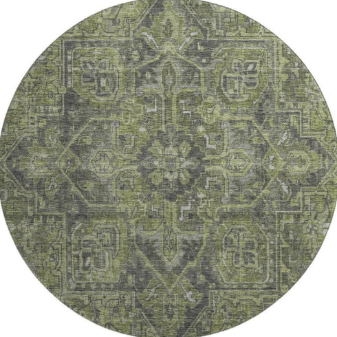 9' X 12' Green And Gray Medallion Distressed Washable Area Rug With UV Protection