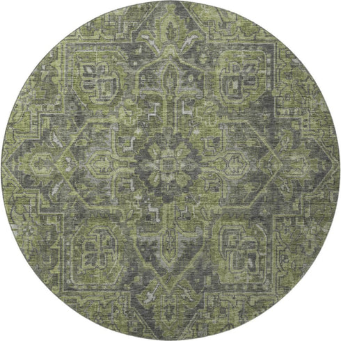 9' X 12' Green And Gray Medallion Distressed Washable Area Rug With UV Protection
