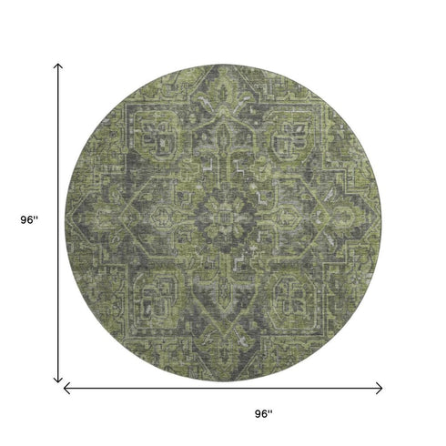 9' X 12' Green And Gray Medallion Distressed Washable Area Rug With UV Protection