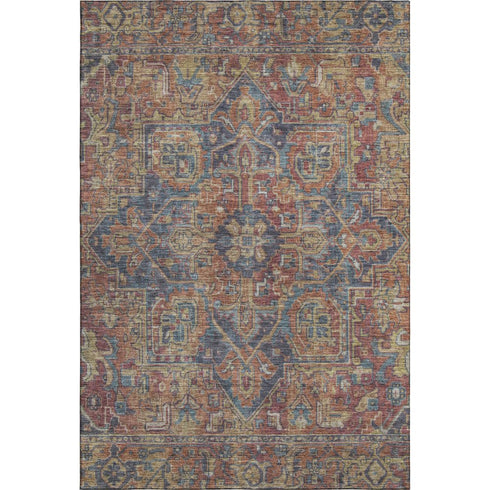 9' X 12' Red And Blue Medallion Distressed Washable Area Rug With UV Protection