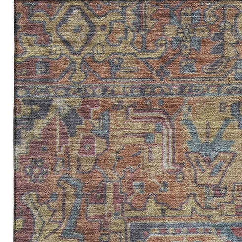 9' X 12' Red And Blue Medallion Distressed Washable Area Rug With UV Protection