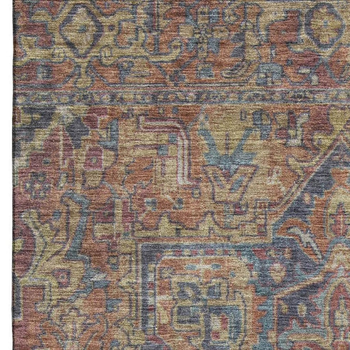 9' X 12' Red And Blue Medallion Distressed Washable Area Rug With UV Protection