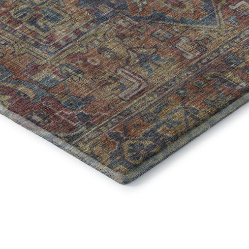 9' X 12' Red And Blue Medallion Distressed Washable Area Rug With UV Protection