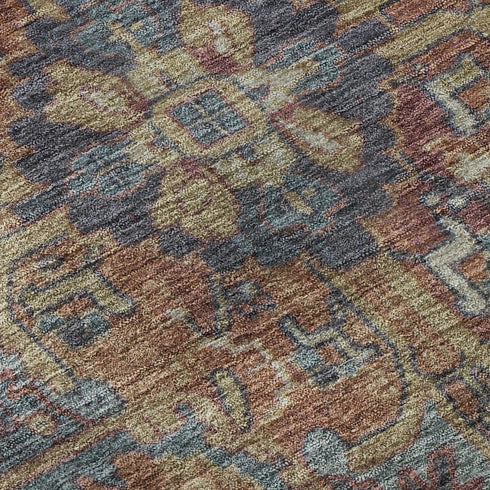 9' X 12' Red And Blue Medallion Distressed Washable Area Rug With UV Protection