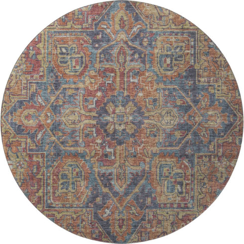 9' X 12' Red And Blue Medallion Distressed Washable Area Rug With UV Protection