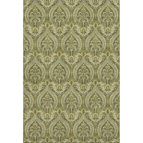 9' X 12' Green And Ivory Floral Washable Area Rug With UV Protection
