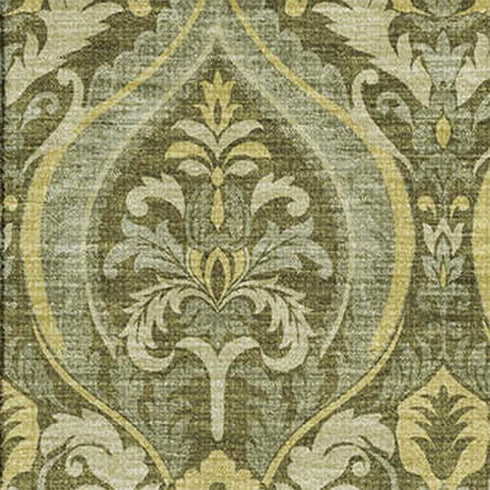 9' X 12' Green And Ivory Floral Washable Area Rug With UV Protection