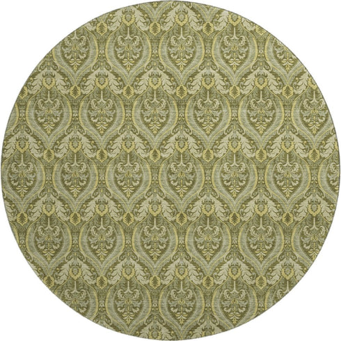 9' X 12' Green And Ivory Floral Washable Area Rug With UV Protection