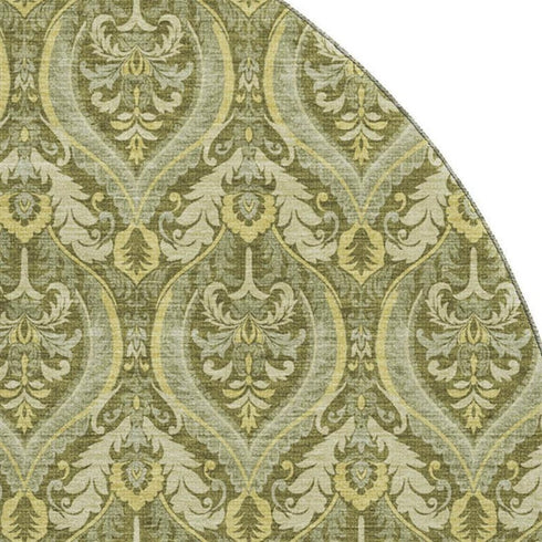 9' X 12' Green And Ivory Floral Washable Area Rug With UV Protection