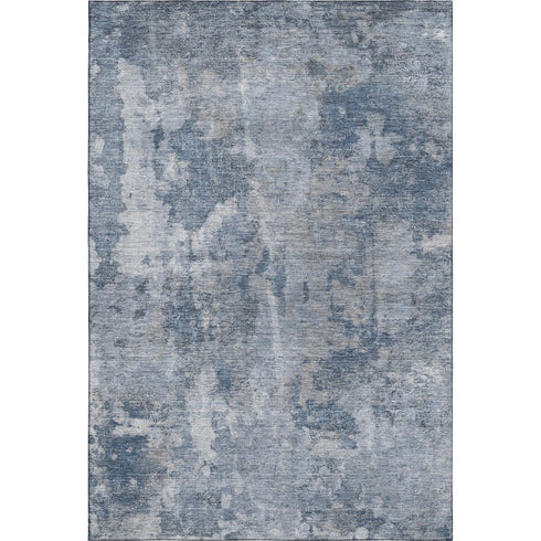 5' X 8' Blue And Ivory Abstract Washable Area Rug With UV Protection