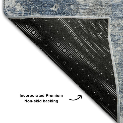 5' X 8' Blue And Ivory Abstract Washable Area Rug With UV Protection