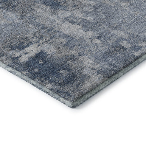 5' X 8' Blue And Ivory Abstract Washable Area Rug With UV Protection