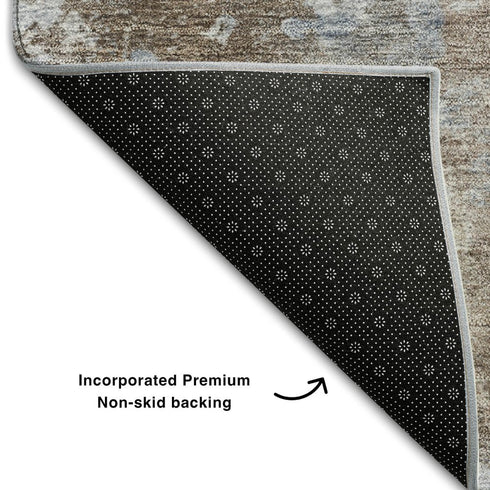 5' X 8' Brown And Ivory Abstract Washable Area Rug With UV Protection