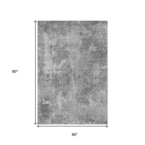 5' X 8' Gray And Ivory Abstract Washable Area Rug With UV Protection