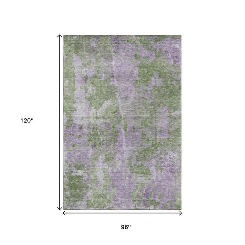8' X 10' Green And Ivory Abstract Washable Area Rug With UV Protection