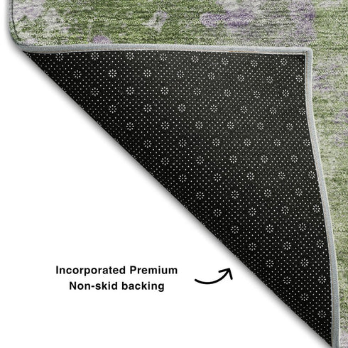8' X 10' Green And Ivory Abstract Washable Area Rug With UV Protection