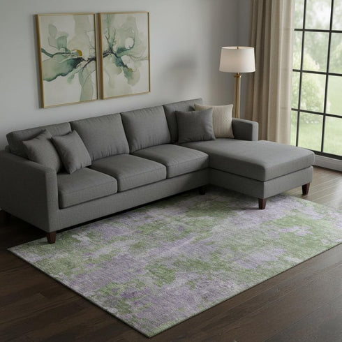 8' X 10' Green And Ivory Abstract Washable Area Rug With UV Protection