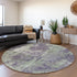 8' Purple And Ivory Abstract Washable Round Rug With UV Protection