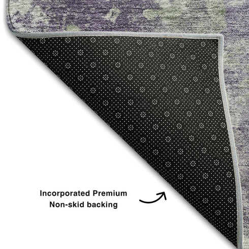 8' Purple And Ivory Abstract Washable Round Rug With UV Protection