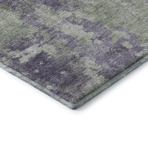 8' Purple And Ivory Abstract Washable Round Rug With UV Protection