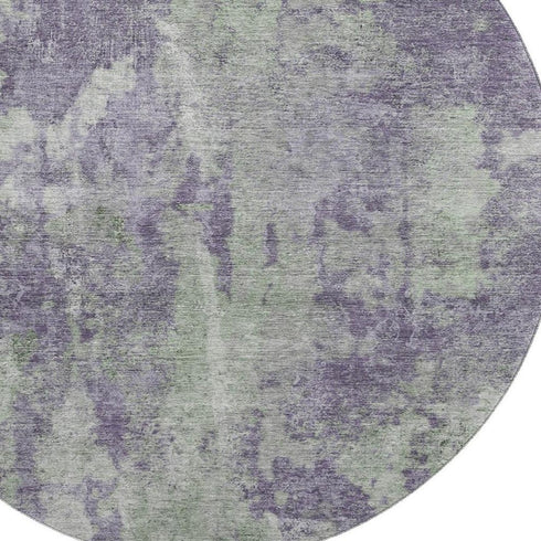 8' Purple And Ivory Abstract Washable Round Rug With UV Protection