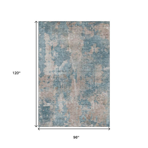 8' X 10' Teal And Ivory Abstract Washable Area Rug With UV Protection