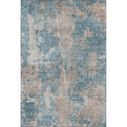 8' X 10' Teal And Ivory Abstract Washable Area Rug With UV Protection